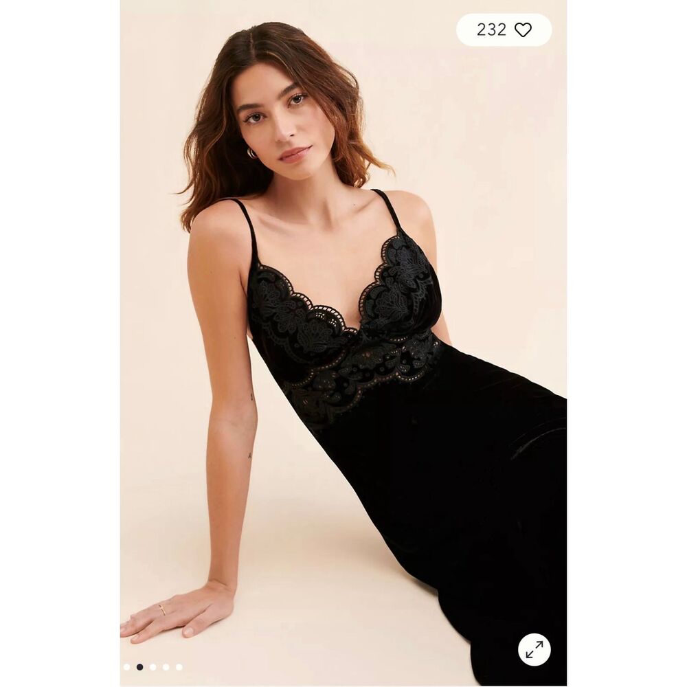 FARM Rio Size L Richelieu Velvet Slip Dress Black Embellished Midi Open Back - Picture 3 of 13